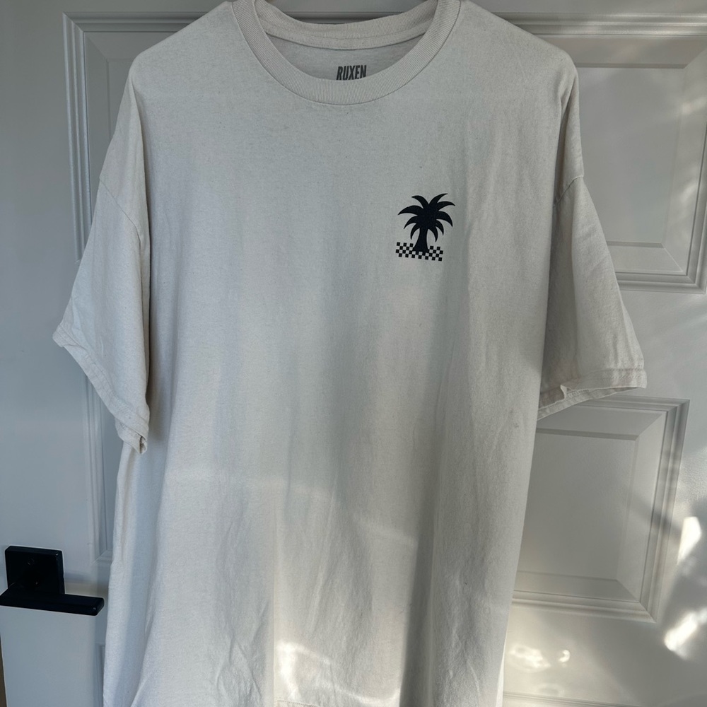 Ruxen Eco Warrior Men's Cream T-Shirt with Palm Tree Design